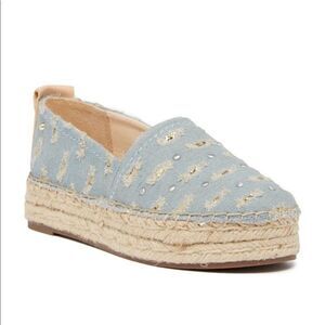 Circus By Sam Edelman Camdyn Studded Distressed‎ Denim Platform Espadrilles Sz 6